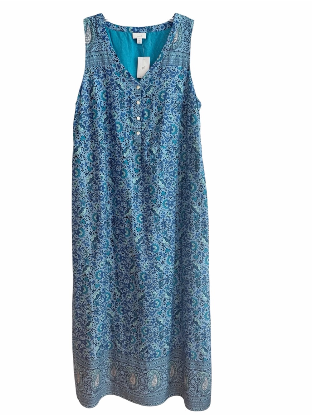 NEW Jill Blue Paisley Sleeveless Maxi Cotton Dress Large Tall